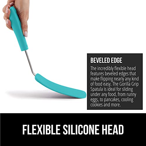 GORILLA GRIP BPA-Free Silicone Spatula for Non Stick Frying Pan, Heat Resistant Flexible Head, Patented Comfortable Rubber Handle, Non-Scratch Kitchen Turner, Flip Burgers, Pancakes, 11.6 in Turquoise - color: Turquoise