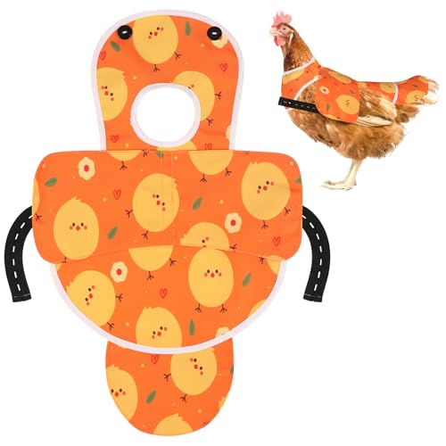 Esmorah Chicken Saddle for Hens, Large Breathable Anti-Pecking Hen Saddle | Chicken Aprons with Extended Shoulders, Wing & Tail Coverage Protection - Adjustable Straps for Feather Regrowth (Orange) - color: Cute Chick Orange