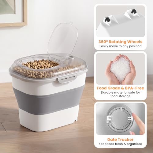 50 Lbs Rice Storage Container, Collapsible Pet Food Container | Airtight Dog Food Storage Container with Wheels, Transparent Lid, 2 Measuring Cup, 2 Scoop, BPA Free for Cat Food, Bird Seed - color: 50lbs