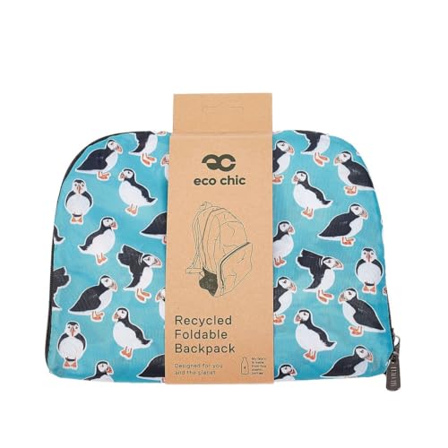 ECO CHIC Hiking Lightweight Packable Backpack - Foldable Daypack for Travel & Hiking & Outdoor Adventures - Waterproof Backpack from Recycled Materials (Puffins Teal) - color: Puffins Teal