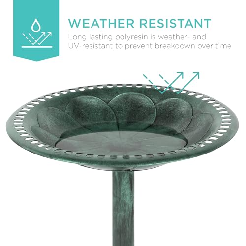 Best Choice Products 28in Pedestal Bird Bath, Vintage Outdoor Resin Accent Decoration w/Fleur-de-Lis Accents - Mint Green - color: Mint Green