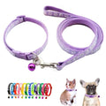 Puppy Collar and Leash Set, Purple Cat Kitten XS XXS Dog Collar with Bell | Paw Print Reflective Dog Collar Leash Set with Bell, Basic Nylon Boy Girls Pet Collar Adjustable For XXS XS S Tiny Puppies - color: pale purple
