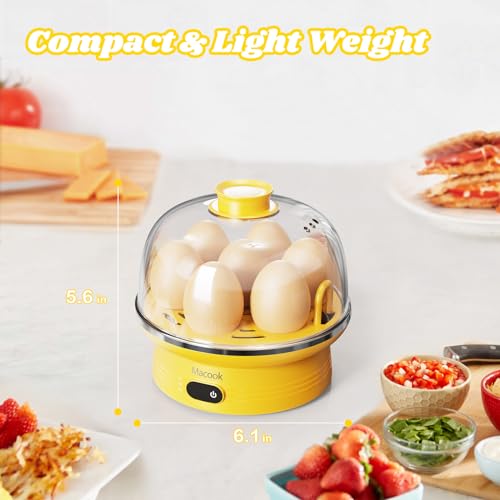 Macook Easter Rapid Egg Cooker with Touchscreen – 7-Egg Capacity, Soft/Medium/Hard-Boiled, Auto Shut-Off, BPA-Free & Dishwasher-Safe Parts, Measuring Cup Included (Yellow) - color: Yellow