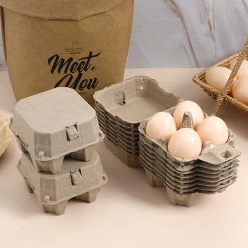 4-count Pulp Egg Cartons - 4" Mini Kraft Paper Egg Boxes - Stackable Fridge Storage Containers for Backyard Chickens, Farmers Market & Diy Packaging (10)