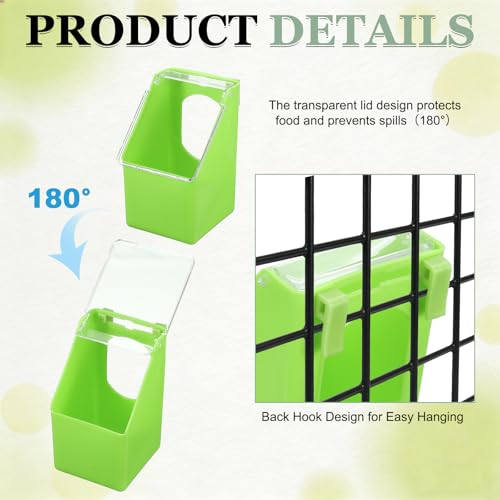 No Mess Bird Feeder, 3.5x3.1x5.5 Inch Parakeet Feeder Bird Cage Accessories Hanging Food Water Dispenser, (Green, 2 Pcs), Intended for Pet/Pigeon/Parrot/Chicken - color: Green