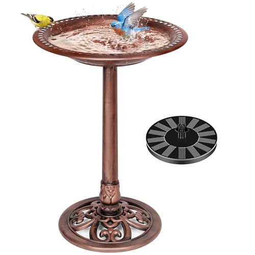 VIVOHOME Bird Bath with Solar Fountain for Outside, Pedestal, Bronze | Solar-Powered Pump, Weather-Resistant Polyresin, 20-Inch Bowl, for Outdoor/Garden, Bird-Friendly, Easy to Clean - color: Bronze