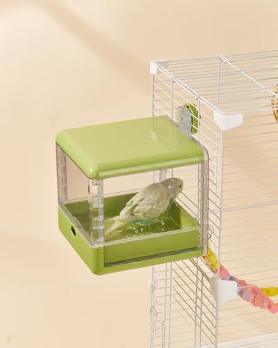 septillar Bird Feeder and Bath for Cage, Hanging Bird Bathtub Bath Shower Box Bowl, Bird Cage Accessories Suitable for Small Medium Birds, Parrots, Lovebirds, Finches, Parakeets, Mannikin (White) - color: White
