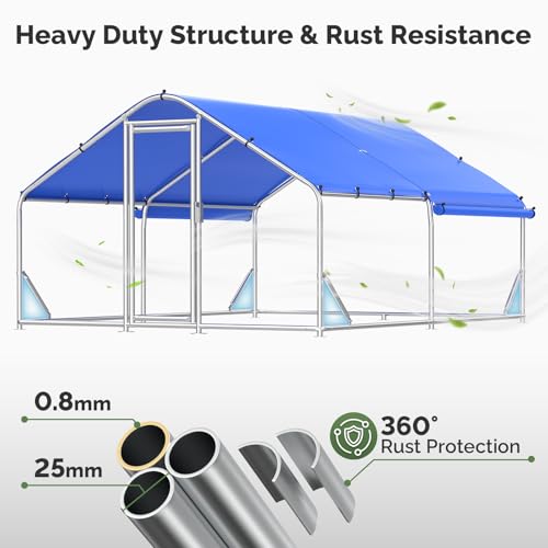 Sino Luban Large Metal Chicken Coop Run with Hardware Cloth Anti-Rust for 20 Chickens/Ducks, Chicken Runs for Yard with Waterproof Cover, Chicken Enclosure Pen Outdoor, Walk-in Poultry Cage - size: 11.8' L x 8.8' W x 6.4' H