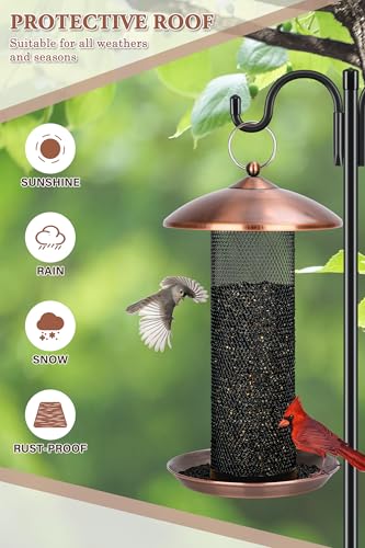 Gtongoko Finch Feeders for Outside All Metal Mesh Tube Bird Feeder Copper | 2.5 LB Hanging Bird Feeder for Nyjer & Thistle Seed, Weather-Resistant Lid, Easy Refill & Cleaning, Closed Metal Ring - color: Copper-0.24"