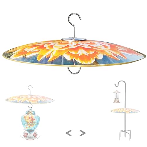 13" Large Glass Rain Cover for Bird Feeder, Daisy Weather Guard Dome Shield | Stainless Hooks & Shatterproof Squirrel Baffle, Dual Use on Shepherd Pole or Hook Hanging, Bird House Protector, Dia. 33cm - color: Mandala Daisy, size: 1PC/Pack
