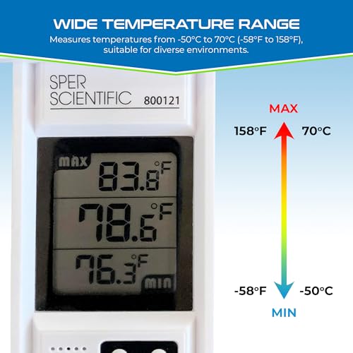 Sper Scientific Compact Digital Min/Max Thermometer 800121 - Wide Range Temperature Logger with Clear LCD Display - Ideal for Laboratories, Food Storage, HVAC & Greenhouses - size: 1 Pack