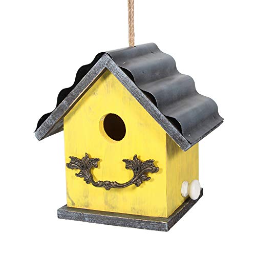 Bird House for Outside, Resting Place for Birds, Hanging Natural Wooden Bird Nest, Bluebird House Handcrafted Hut (Yellow) - color: Yellow