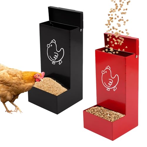 Automatic Chicken Grit Feeder Metal Oyster Shell Feeder with Lid, Chickens Coop Accessories Improve Eggshell Quality and Hen Health(Color:2 pcs)