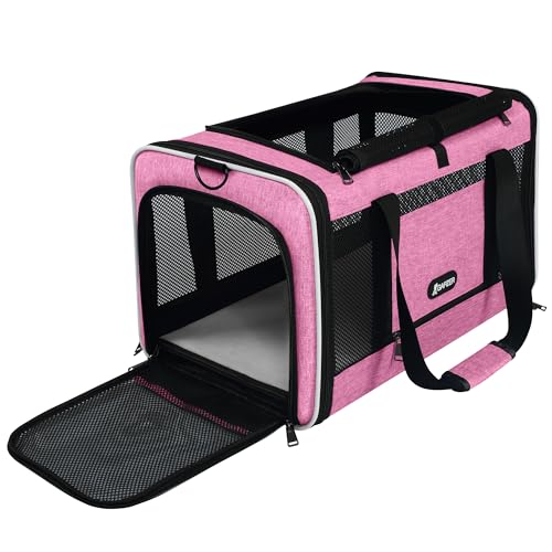GAPZER Cat Carrier 18x11x11 Delta Airline Approved, Pet Plane Travel Crate | Soft Teacup Dog Bag 12 lbs, Yorkie Taxi Kennel Easy Load, Carrying Case for Kitten Cat up to 15 pound, Toy Poodle Mesh Cage - color: Pink
