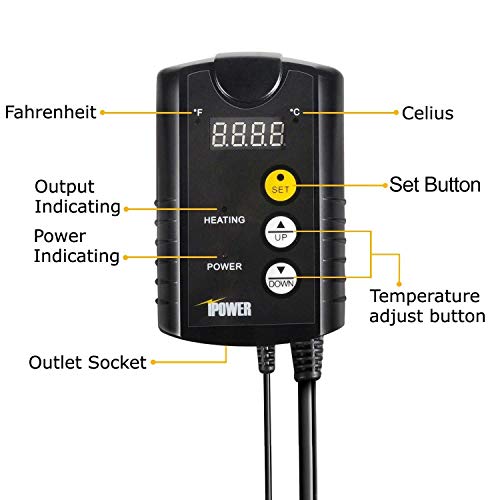 Simple Deluxe 150W Reptile Heat Bulb and 40-108 Degrees Fahrenheit Digital Thermostat Controller Included, for Amphibian Pet & Incubating Chicken, Black - size: 150 Watts, style: Bulb+Thermostat