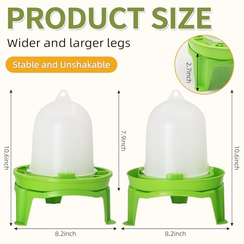 Chicken Feeder and Waterer Set with Legs, Poultry Waterer No Waste | 1.5L Waterer and 1.5kg Feeder leak proof, Baby Chick Starter Kit 3 Chassis Detachable, Handle for Ducks/Quail