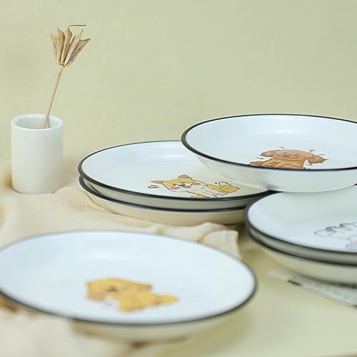 Funny Cartoon Cute Dogs Pattern Ceramic Sauce Dishes, Seasoning Dishes, Sushi Soy Dipping Bowls, Appetizer Plates, Dessert Plates, Little Cat Bird Feeding Bowls, Set of 6-Cute Dogs-5 Inch - color: Cute Dogs, size: 5 Inch