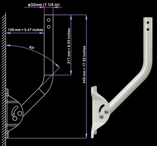 Universal Adjustable Mounting Pole, Steel J-Mount for Attic Outdoor Roof Wall Installation, Weatherproof Mast Pole, Mounting Bracket and Hardware Included (Diameter 1 1/4", Length 16 1/2", White) - size: 16.5"