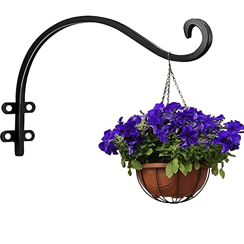 4 Pack Heavy Duty Plant Hanger Bracket, 12Inch Hanging Brackets for Plants Outdoor and Indoor, 80lbs Holding Capacity Metal Plant Wall Hooks, Black Hanging Plant Brackets for Flower Wind Bird Feeder | 80lbs Holding Capacity Outdoor Hanging Bracket Metal P