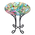 MUMTOP Glass Bird Bath Outdoor with Metal Stand, Garden Feeder, Hummingbird | Glass Large Bird Baths Bowl with Metal Stand for Outdoors, Hummingbird Patterns Bird Feeder for Outside Garden, Patio Decor