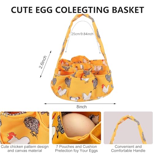 2 Pcs Egg Collecting Apron Chicken Gathering Basket with 7 Pouches Fresh Egg Holding Apron with 11 Pockets - color: Yellow Type 02