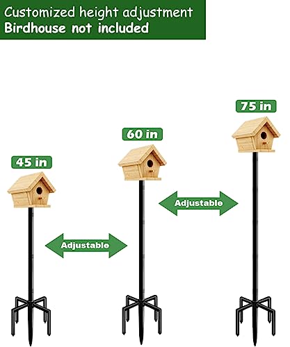 75 Inch Bird House Pole Mount Kit, Adjustable Heavy Duty Bird Feeder Pole for Outdoors, Universal Mounting Post Set with 5-Prong Base, Black, 1 Pack - size: 75 INCH