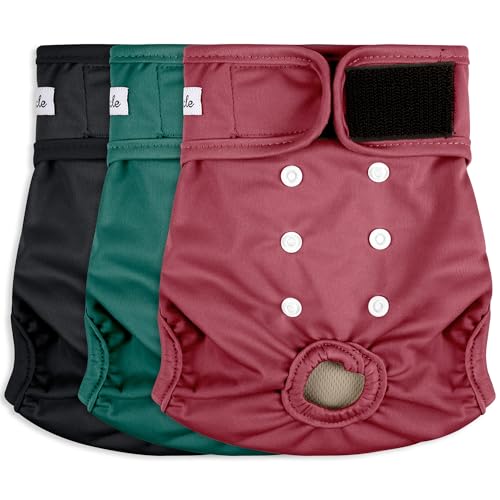 3 Pack Female Dog Diapers - Reusable Diapers for Doggie in Heat - Highly Absorbent Dog Diapers Female for Pet Incontinence with Adjustable Snaps (Red,Grreen,Black, S) - color: Red,Green&Black, size: Small（New Born-11.5“Waist）