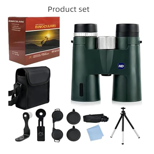 10x42 Professional Adult Binoculars with Tripod and Smartphone Adapter, for Bird Watching, Hunting, Concerts, and Travel - Green - color: Green