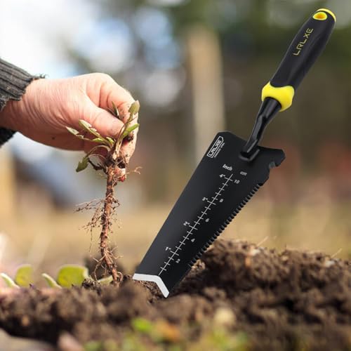 Heavy-Duty Garden Trowel.(Yellow) | Serrated Root Cutter, Rustproof Stainless Steel, Multipurpose Garden Trowel, Suitable for Digging, Weeding, Transplanting - color: Black-Yellow