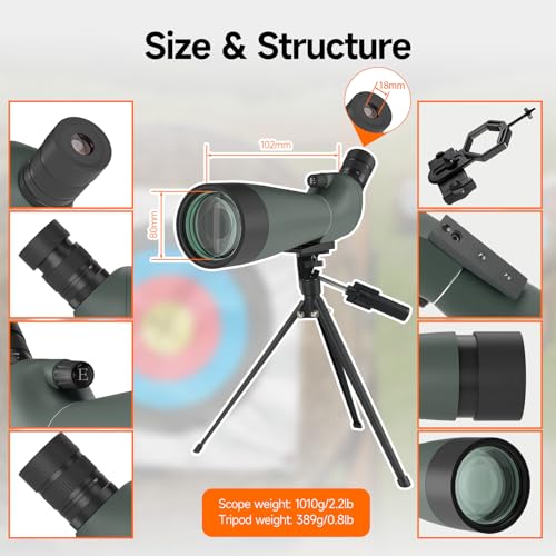 SVBONY SV28 New Version Spotting Scope, 20-60x80mm for Target Shooting, HD | FMC Coating, Long Range Spotter Scope, Shooting Range, with Phone Adapter & Tripod, for Bird Watching, Wildlife Viewing - style: 20-60x80