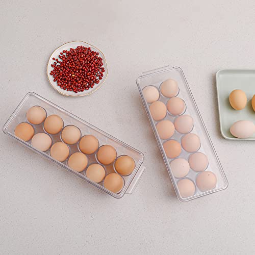 Sooyee 2 Pack Egg Holder for Refrigerator, Plastic Egg Storage Container, Fridge Egg Organizer, Clear Refrigerator Organizer Bins with Lids, Stackable Tray Holds 12 Eggs - size: 2 Pack 12 Eggs