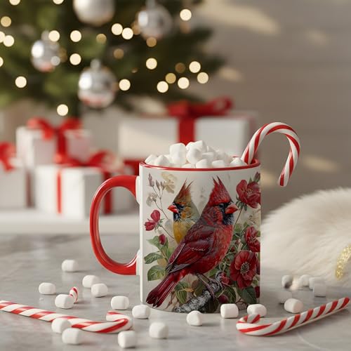 Cardinal Bird Ceramic Coffee Mug, Beautiful Red and Yellow Redbird with Floral Background, Durable Tea Cup for Home, Gift for Nature Lovers,Morning Mug for Hot and Cold Drinks (Cardinal Bird Floral) - color: Cardinal Bird Floral