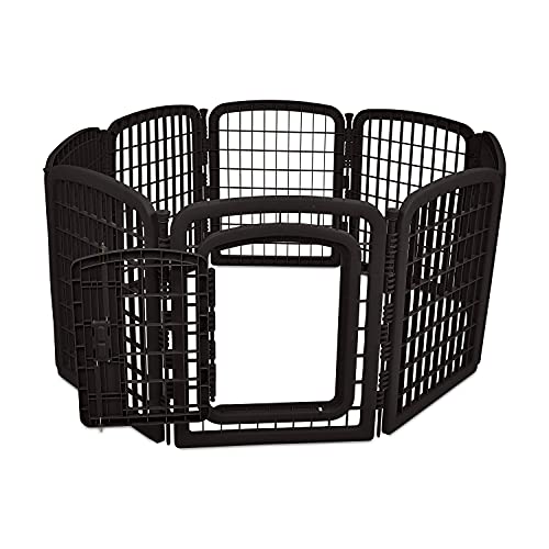 Amazon Basics 8-Panel Octagonal Plastic Pet Pen Fence Enclosure With Gate, 59 x 58 x 28 Inches, Black - color: Black, size: 28-Inch