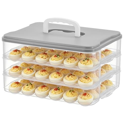 3-Layer Deviled Egg Container with Lid and Handle, Clear Plastic Deviled Egg Carrier Storage 72 Eggs, Portable Stackable Eggs Holder Platter for Easter, Thanksgiving Day, Party, Picnic