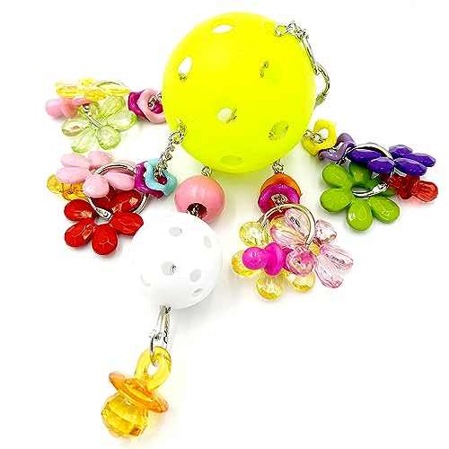 Pullable Bird Plastic Ball Toys with Acrylic Pacifiers and Flowers, Colorful Parrot Toys for Medium and Large Parrot Quaker Monk Parakeet Sun Conures (Light Green) - color: Light green