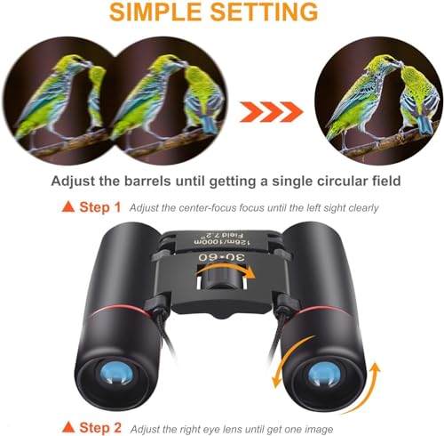 Small Compact Binoculars for Adults Kids, 30x60 Mini Binocular for Traveling Sightseeing Birds Watching, Night Vision Binoculars for Concert Theater Opera,Lightweight Pocket Folding