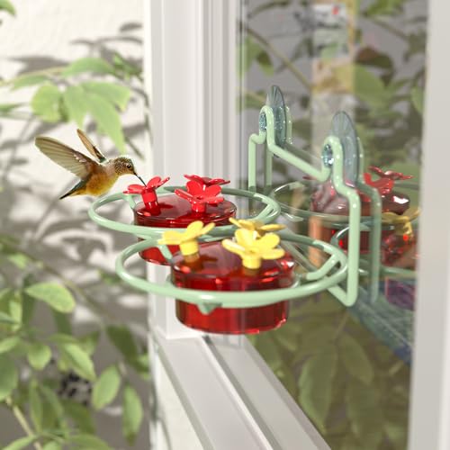 Dreamdrawer 2 Pack Window Hummingbird Feeder, Small Hummingbird Feeder for Outdoors with Strong Suction Cup - Metal Base & 6 Feeding Ports, Easy to Clean and Refill, Green - color: 2PC-Green