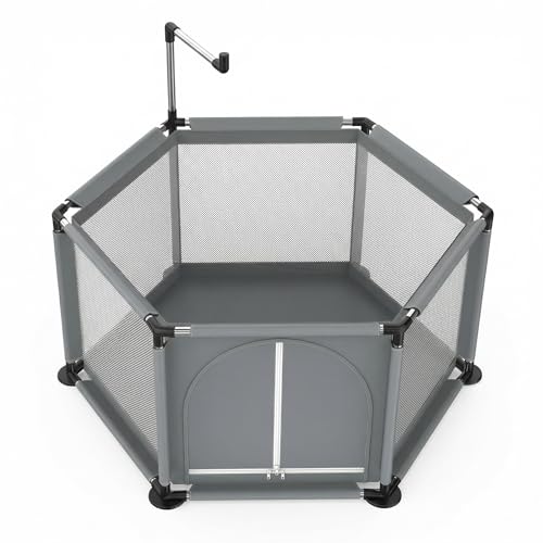 Chicken Brooder for Chicks, Indoor Hexagon Brooder Pen with Integrated Waterproof Base, Large Zipper Door and Lamp Support Extension, Starter Enclosure for 6–8 Baby Chicks, Approx. 7.16 Sq Ft - color: Grey