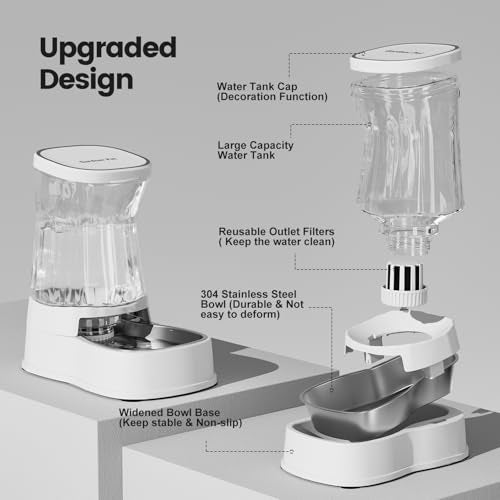 Gardner Pet Automatic Dog Water Dispenser Gravity Stainless Steel Water Waterer Feeder, Large Capacity Water Feeding Bowls for Medium & Large-Sized Dogs Cats Other Pets -(2.1 Gallon) - color: White, size: 2.1 Gallon