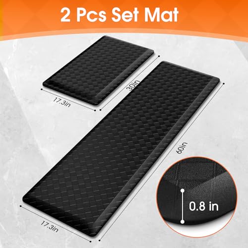 TranquilRelax 4/5 Inch Cushioned Anti Fatigue Kitchen Mats for Floor, Black | 2PCS Kitchen Rugs, Non-Slip Standing Desk Mat, Comfortable Standing Rug Set for Kitchen & Laundry, 17.3"×30"+17.3"×59" - color: Black, size: 2-Piece | 28"+59" | Extra Thick