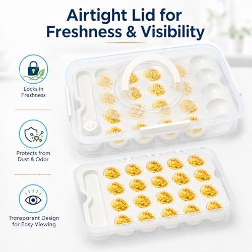 2 Pack Deviled Egg Containers with Lid, Holds 40 Deviled Egg Halves Total, Stackable Deviled Egg Carrier for Party, Picnic, Potluck, Easter, Refrigerator Storage, Clear Plastic Egg Tray Holder
