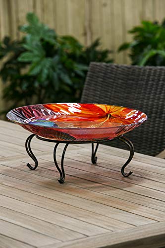 Evergreen Garden Metal Scroll Detail Pedestal for Planter Flowerpot Bird Bath Bird Feeders 10 Inches in Diameter (Dark Gold with Black)