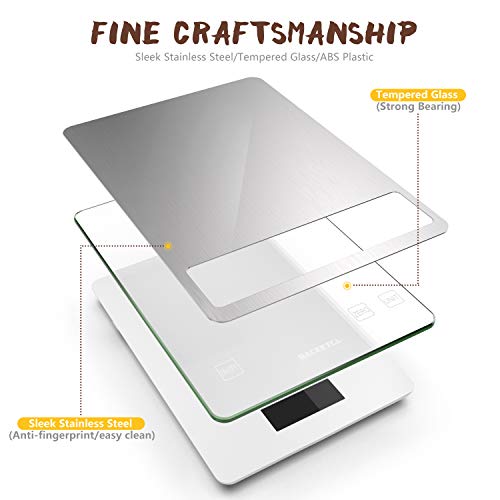 BACK KTCL''Cooking Master' 22lb Digital Kitchen Food Scale | Measures in Grams and Ounces for Weight Cooking Baking,1g/0.1oz Precise Graduation,Stainless Steel and Tempered Glass