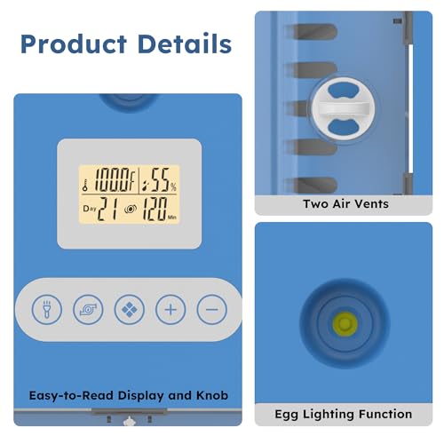 Egg Incubator for Hatching 70 Chicken, Duck, Quail & Goose Eggs – Automatic Egg Turner, Humidity & Temperature Control, Built-in LED Candler, Auto Water Refill, 360° Clear View Digital Poultry Hatcher