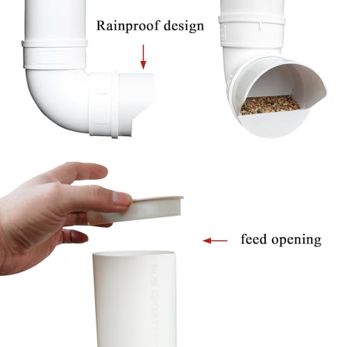 PVC Chicken Feeder,Outdoor Automatic Chicken Feeder,Chicken feeders no Waste,wall Mount Weatherproof Chicken Gravity Feeder (White) - color: white