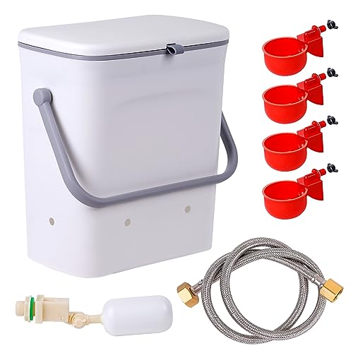 Automatic Water Dispenser for Chickens and Poultry Waterer | 2 Gal Float-Control Auto Waterer with 4 Water Cups, Chicken Drinker with Hose Attachment for Chicks, Gooses, Ducks, Turkeys