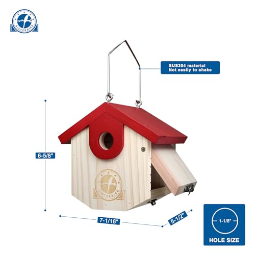 SISTERBIRD Wren Bird Houses for Outside Cedar Hanging Birdhouses for Outdoors 1-1/8" Entrance Hole Bird Houses for Outside Clearance Wooden Nesting Box Chickadee Predator Guard, Red - color: Red