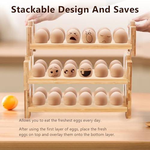 Wooden Egg Holder Countertop, 3 Tier/36 Hole, Stackable | Farmhouse Style, Storage & Organizer, Durability, Assembly, For Chicken/Duck/Quail/Turkey/Easter Eggs - size: 3-Tier 12 Eggs