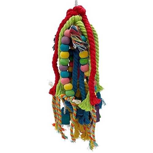 20.5 inch Parrot Chewing Toys - Wooden Block Tearing and Cotton Rope Toys for Medium Large Extra Large Parrot Conures African Grey Amazon Cockatoo and Macaw