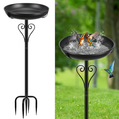 Metal Bird Bath for Outside, Vintage Freestanding Birdbaths with Metal Stake, Upgraded 5 Pronged Base Birdfeeder Feeder Bowl for Outdoors Garden Patio Yard Lawn Decor (Black) - color: Black